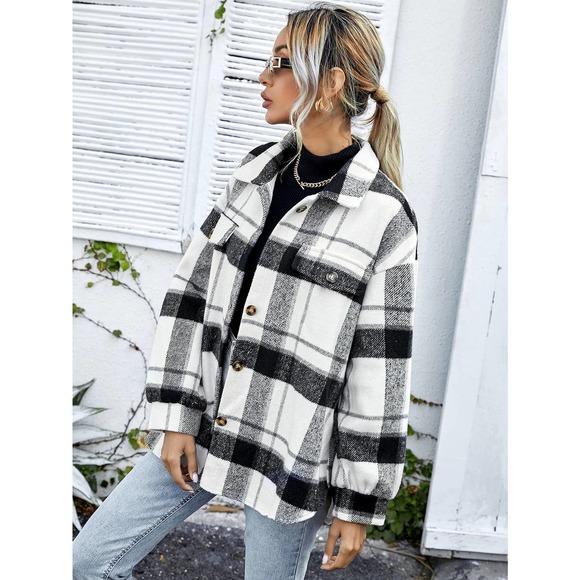 Minimalist preppy oversized boyfriend trucker shacket jacket Overcoat - Picture 5 of 6